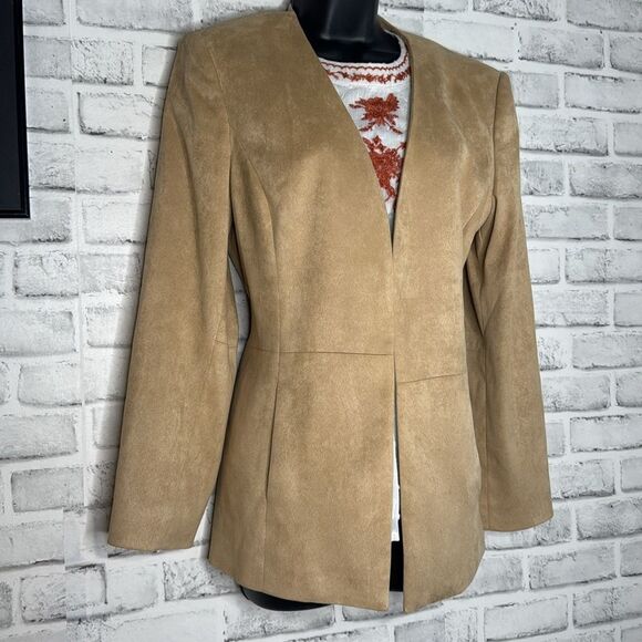 Talbots Petites Stretch Tan Faux Suede Blazer Jacket Size 10 - Picture 1 of 6
